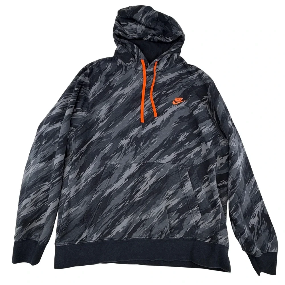 Nike Hoodie Sweatshirt Mens XL Tiger Camo Fleece Pullover Orange Swoosh Logo